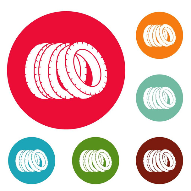 Pile of tire icons circle set vector - Vector, Image