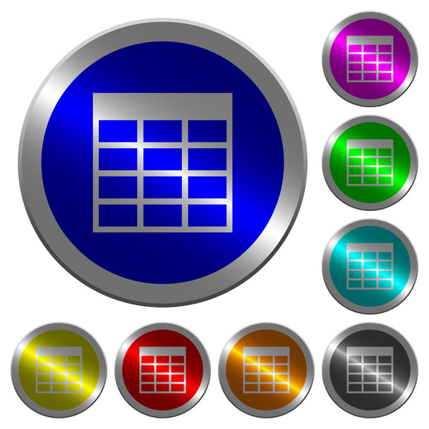 Tabellenkalkulationstisch leuchtende münzähnliche runde Farbknöpfe - Vektor, Bild