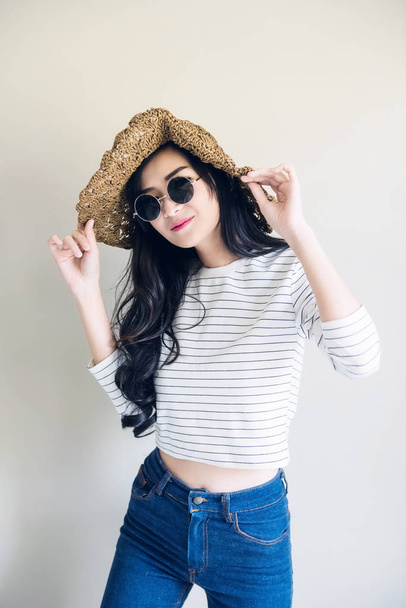 Asian stylish Hipster girl on white background - Photo, image