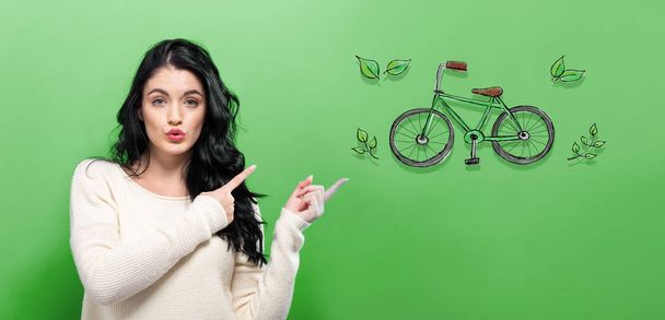 Eco Bicycle with young woman - Zdjęcie, obraz