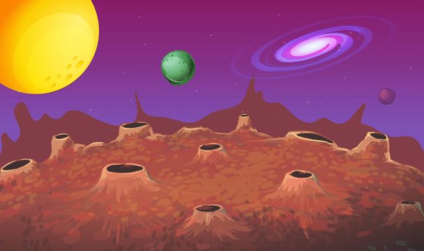 Background scene with moon surface and other planets - Vector, Image