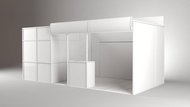 Handel tentoonstelling stand, tentoonstelling ronde, 3d rendering visualisatie van tentoonstelling apparatuur, ruimte op een CHTERGROND - Foto, afbeelding
