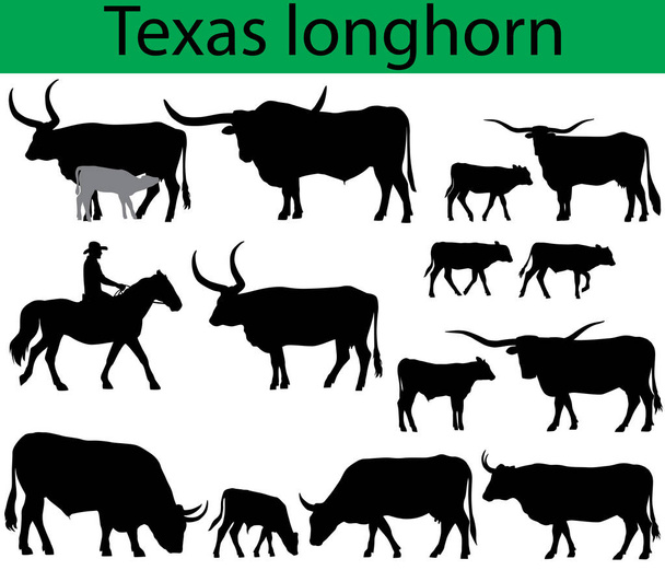 Collection de silhouettes de race bovine texas longhorn
 - Vecteur, image