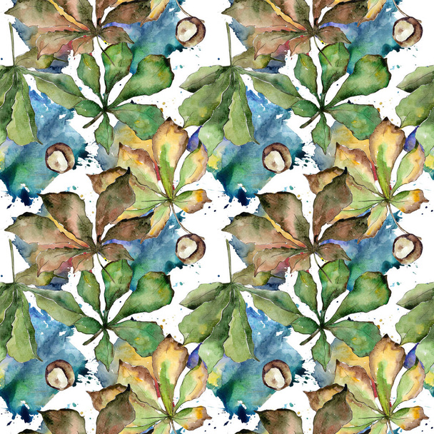 Chestnut leaves pattern in a watercolor style. - Photo, Image