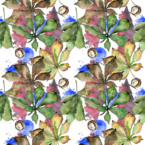 Chestnut leaves pattern in a watercolor style. - 写真・画像