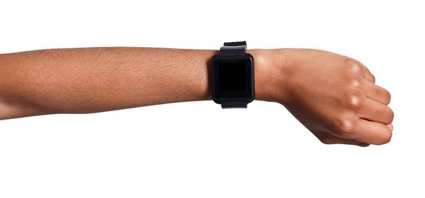 スマートな腕時計を身に着けている手のモックアップ素材 - 写真・画像