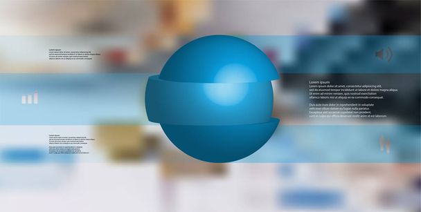 3D ілюстрація інфографічний шаблон з м'ячем, нарізаним на три частини і складений зміщеними елементами
  - Вектор, зображення