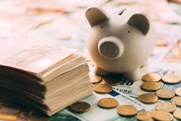 Piggy moneybox with euro cash - Foto, Bild