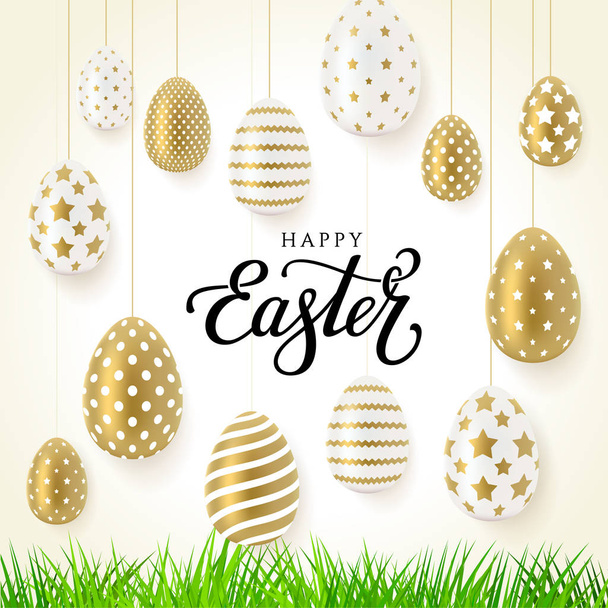 Easter gold white eggs hang - Vector, Imagen