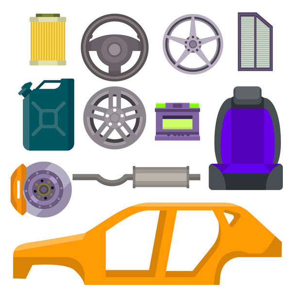 Auto vector onderdelen auto reparatie service monteur reparatie van machines en apparatuur motocar afbeelding - Vector, afbeelding