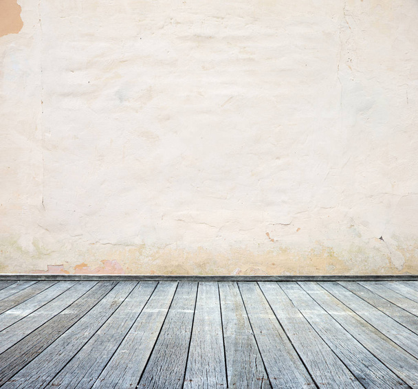 Bílá zeď s dřevěnou terasou pozadí nebo textury - Fotografie, Obrázek