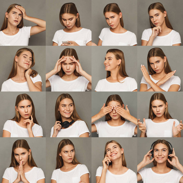Conjunto de emoções femininas diferentes
 - Foto, Imagem
