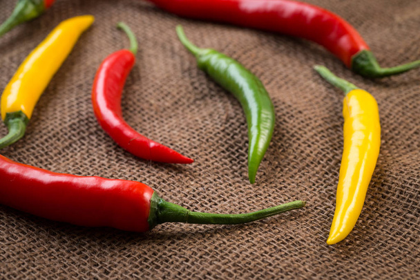 Fresh chili peppers - yellow, green and red chili pepper - Foto, Imagem