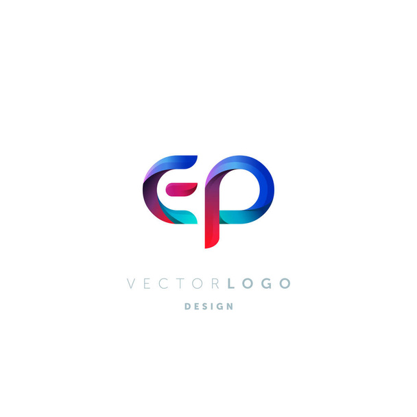 Gradient Ep Letters Logo, Business Card Template, Vector - ベクター画像
