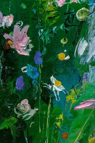 Olieverf schilderij Stilleven met bloemen op Canvas met textuur - Foto, afbeelding