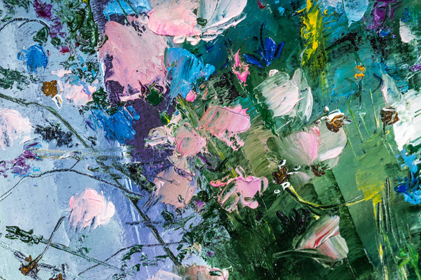 Pintura a óleo ainda vida com flores Na lona com textura
 - Foto, Imagem