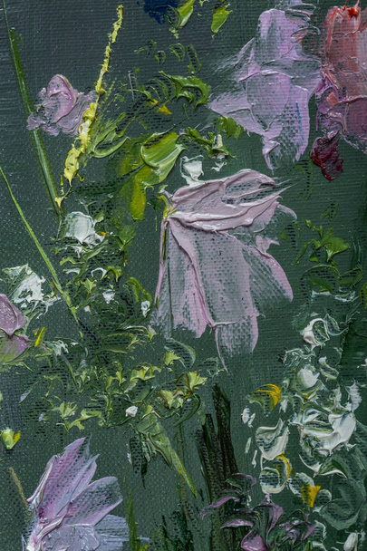 Pintura al óleo Bodegón con flores Sobre Lienzo con textura
 - Foto, Imagen