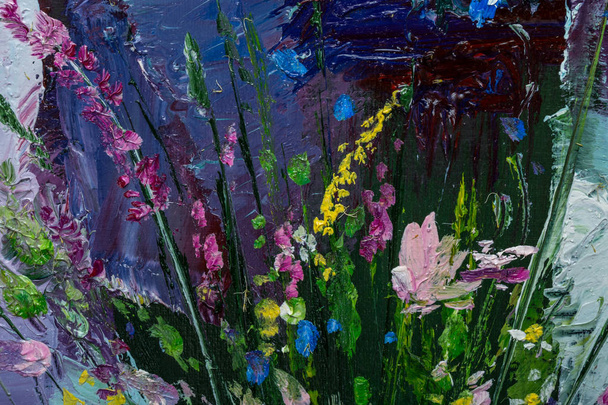 Peinture à l'huile nature morte avec des fleurs Sur toile avec texture
 - Photo, image