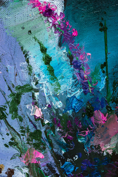 Ölgemälde Stillleben mit Blumen auf Leinwand mit Textur - Foto, Bild