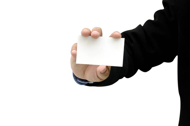 Close up business man holding bank  business cards - Photo, Image