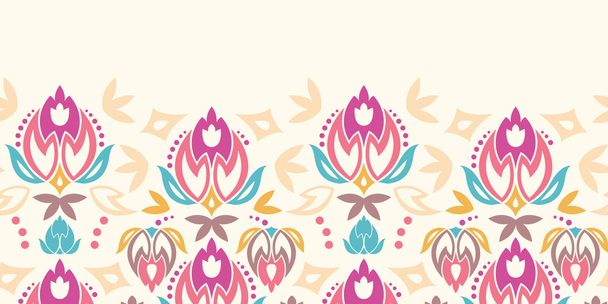 Abstract damask tulips horizontal seamless pattern background - Vektör, Görsel