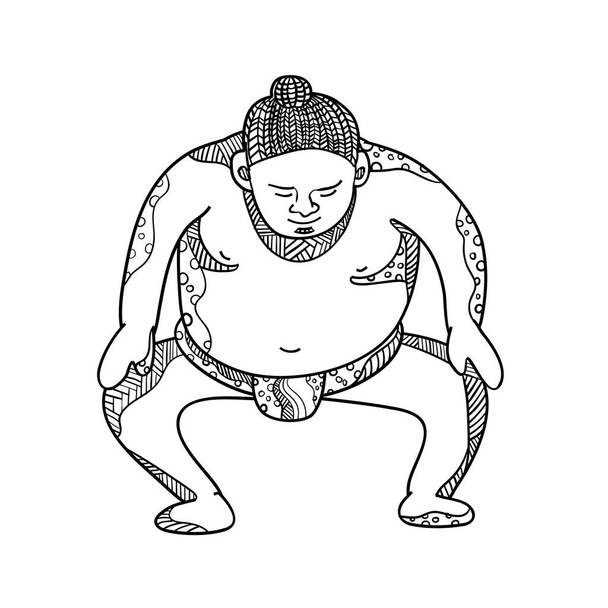 Sumo Wrestler Stomping Doodle - Vector, Image