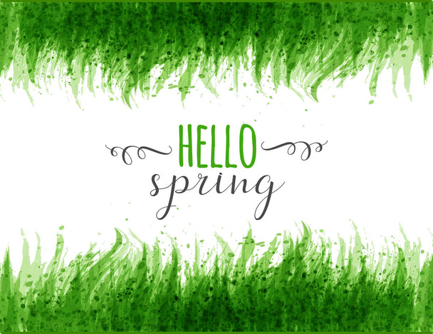 Abstract background with Hello Spring in green colors - Vecteur, image