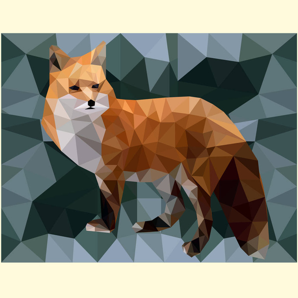 Vector fox in low poly style on a dark green background  - ベクター画像