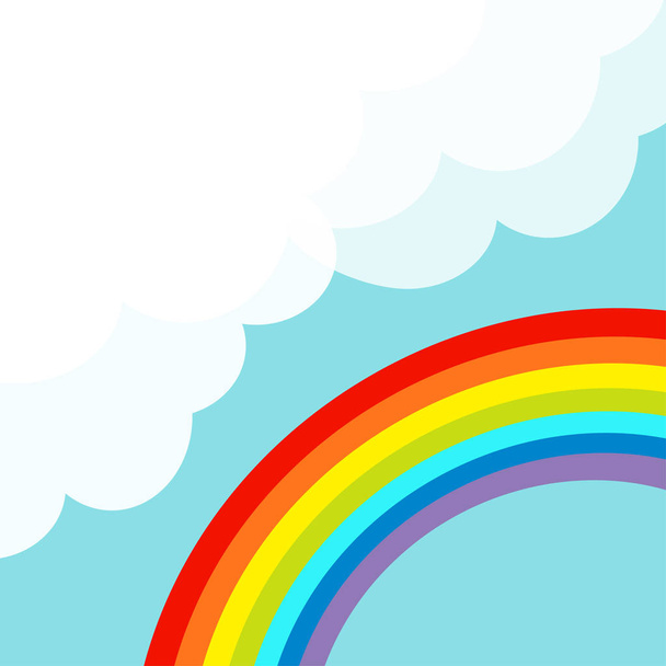 arco-íris dos desenhos animados com nuvens fofas no canto no céu azul, vetor, ilustração
 - Vetor, Imagem