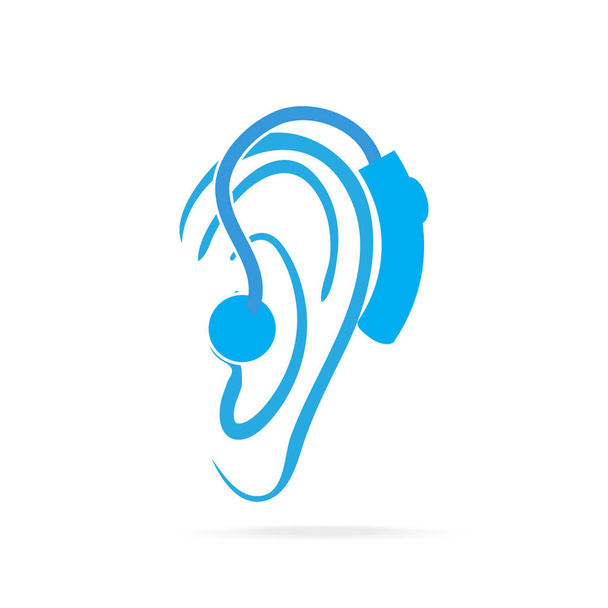 c00Usar audífono icono azul, audífono e ícono del oído
 - Vector, imagen