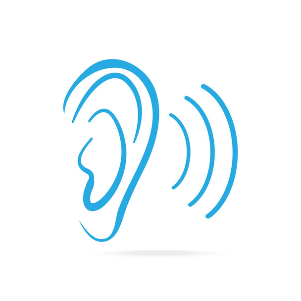 Ear blue icon, hearing and ear icon - Vector, Image