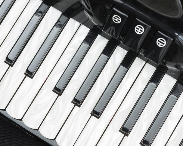parte de teclado de acordeão preto em close-up
 - Foto, Imagem