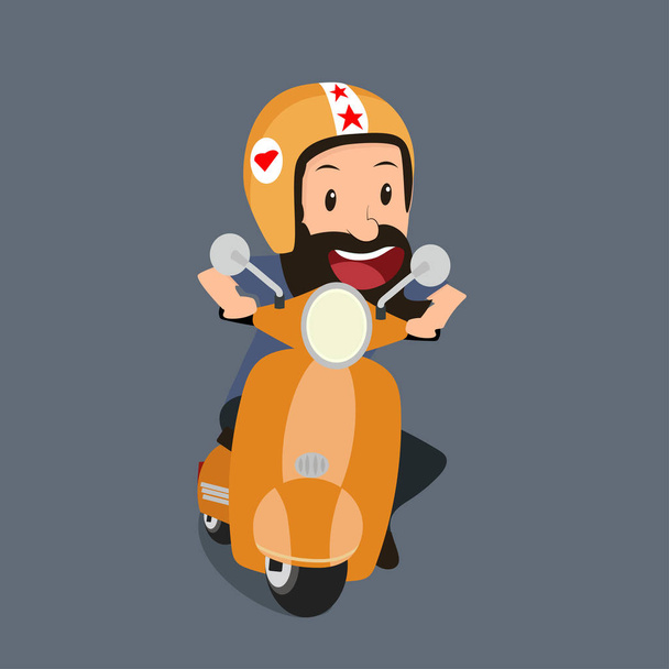 hipster man riding a motorbike - Vector, Image