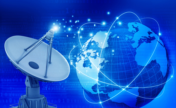 Technologies de la communication globale avec antenne parabolique. Contexte de la technologie. illustration 3D - Photo, image