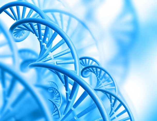 3D визуализация структуры ДНК на синем фоне - Фото, изображение