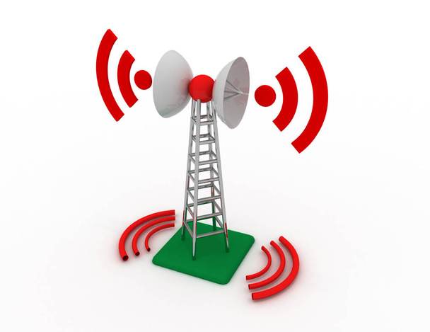 Telecommunicatie antenne toren concept. 3D-gerenderde illustrati - Foto, afbeelding
