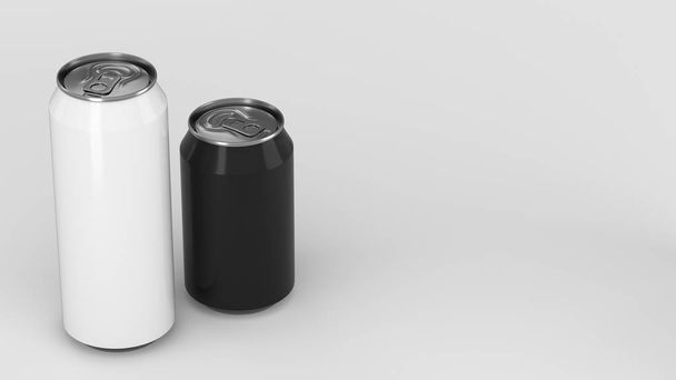 Big white and small black soda cans mockup - Foto, Bild