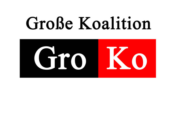 GroKo lyhenne sanoista Grosse Koalition tarkoittaen suurta koalitiopolitiikkaa Suuri koalitio päällekkäin Berliinin valtiopäivien taloihin Saksa
 - Valokuva, kuva