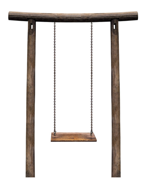 Wooden swing on pillar isolated - Photo, Image