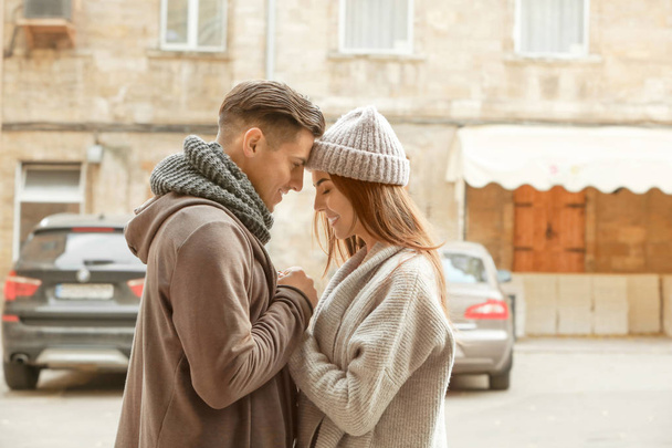 Beautiful couple in warm clothes - Фото, изображение