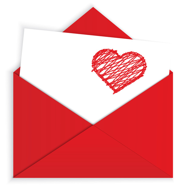 Heart crayon on red envelope vector - Vektor, Bild
