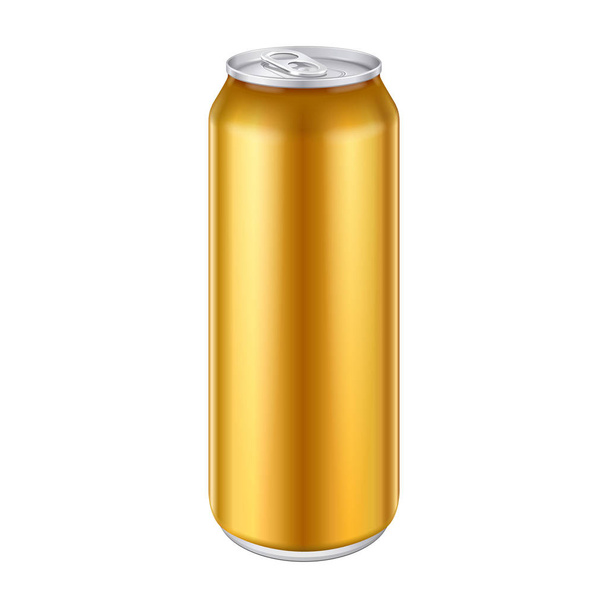 Gold Bronze Yellow Metal Aluminum Beverage Drink Can 500ml, 0,5L. Mockup Template Ready For Your Design. Isolated On White Background. Product Packing. Vector EPS10 - Vetor, Imagem