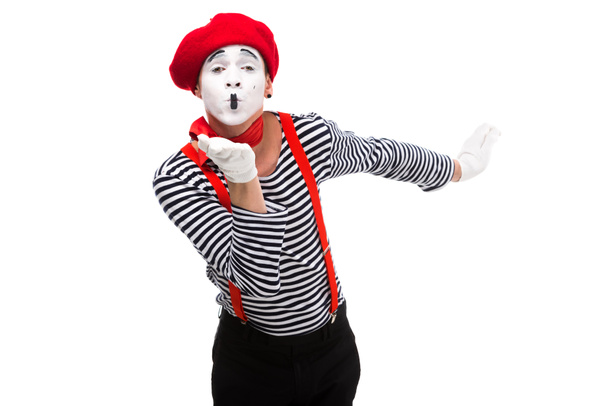 mime sending air kiss isolated on white - Photo, Image
