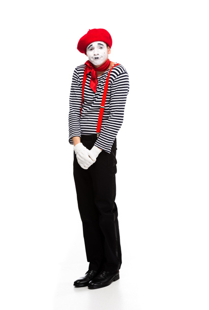 grimacing mime standing isolated on white - Photo, Image