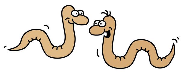 De hand-tekening van twee grappige kleine wormen - Vector, afbeelding