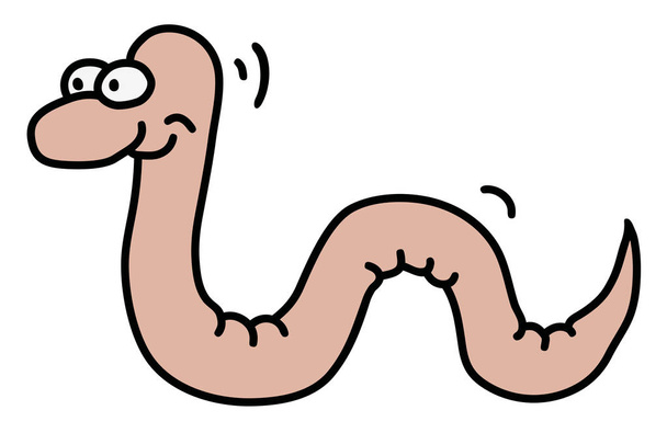 De hand-tekening van een grappige roze kleine worm - Vector, afbeelding