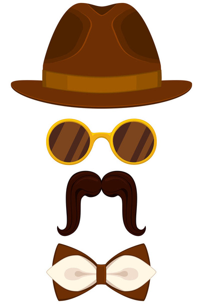 Cartoon icon poster man father dad day avatar element set hat glasses mustache bow tie. - Vektör, Görsel