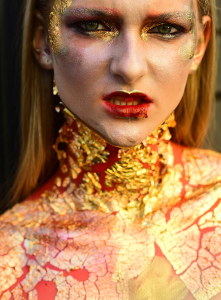 Halloween vampire zombie woman with cracked skin - Fotó, kép