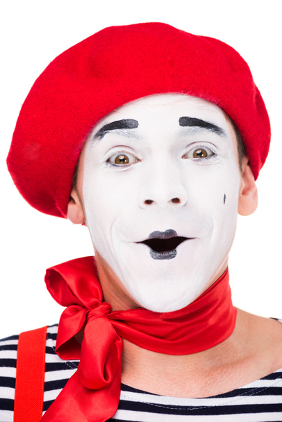 πορτρέτο του έκπληκτος mime που απομονώνονται σε λευκό - Φωτογραφία, εικόνα