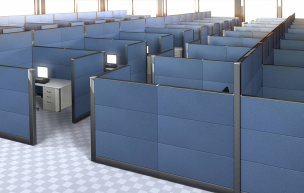 rendu 3D de l'intérieur d'un bureau vide avec des cabines
.  - Photo, image